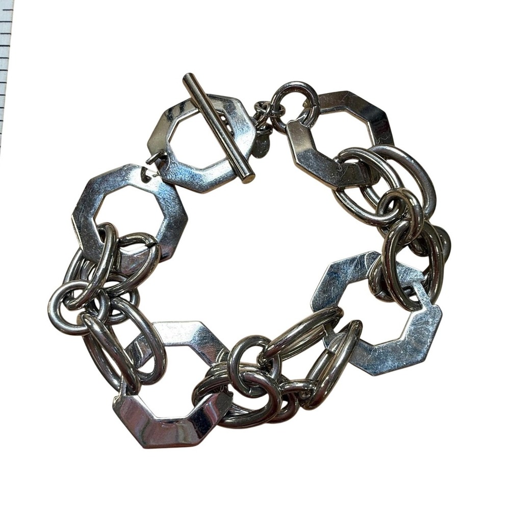 Chunky Geometric Hexagon Silver Statement Toggle Bracelet from Premier Designs